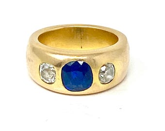 Großer Viktorianischer Saphir und Diamant Trilogy Flush-Set Ring