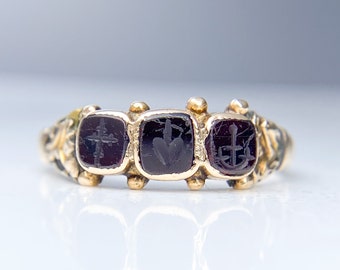 Georgischer Glaube Hoffnung und Liebe Granat Intaglio Ring