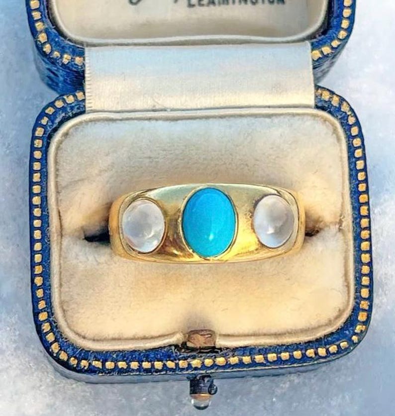 Viktorianischer Mondstein und Türkis Trilogy Ring Bild 1