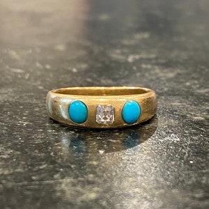 Victorian Peruzzi Diamond and Persian Turquoise Trilogy Ring