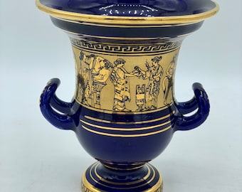 Vintage 1960‘s - Handmade Greece 24k Gold -I. Spyropoulos - Royal Blue Vase