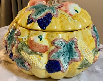 Vintage ceramic serving bowl with lid