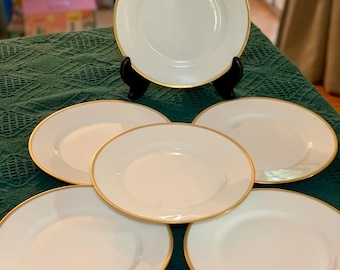 6 Antique Theodore Haviland Limoges France Luncheon Plates White w/Gold Trim