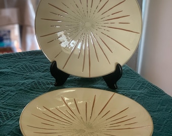 Prier 1 IMPORTS Sanctuary Beige Starburst 11.5 " Stoneware Salad Plates set Of 2