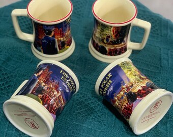 Set of 4 The Polar Express Train Ride 3D Ceramic Hot Chocolate Coffee Mugs 4.5"H