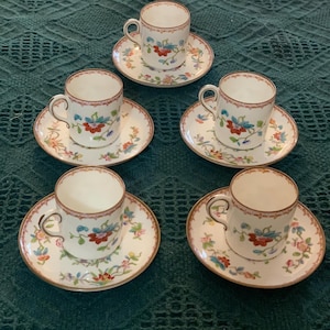 Vintage Coalport England &quot;Pembroke&quot; Porcelain Demitasse Cup & Saucer set of 5