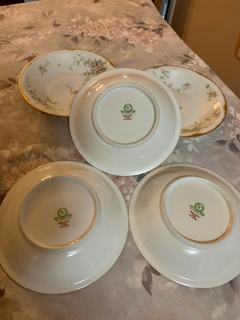 5 Theodore Haviland Limoges France Schleiger Pink Flower Gold Rim Salad