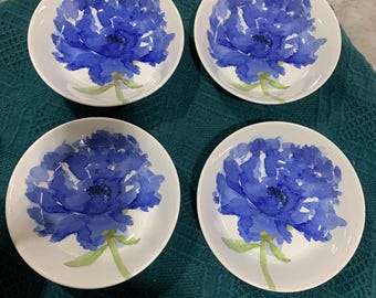 Royal Stafford England Blue Poppy Salad Bowls 7.5 Set Of 4