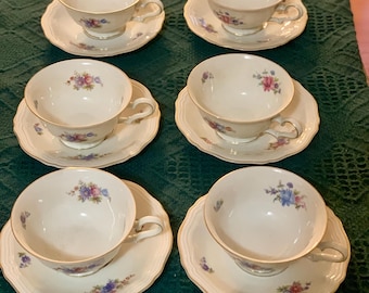 Set Of 6 Vintage ROSENTHAL Petite Chippendale Teacup & Saucer -  Selb Germany