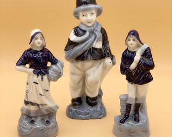 Vintage Blue And White Dutch Figurines Made in Occupied Japan Set Of 3