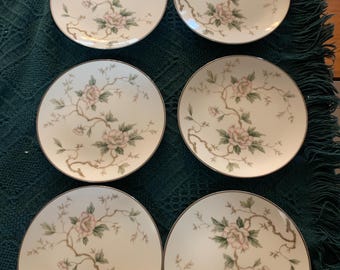 Set of 6 Noritake Chatham Dessert / Butter Plates 6-1/4” Floral 5502 Silver Trim