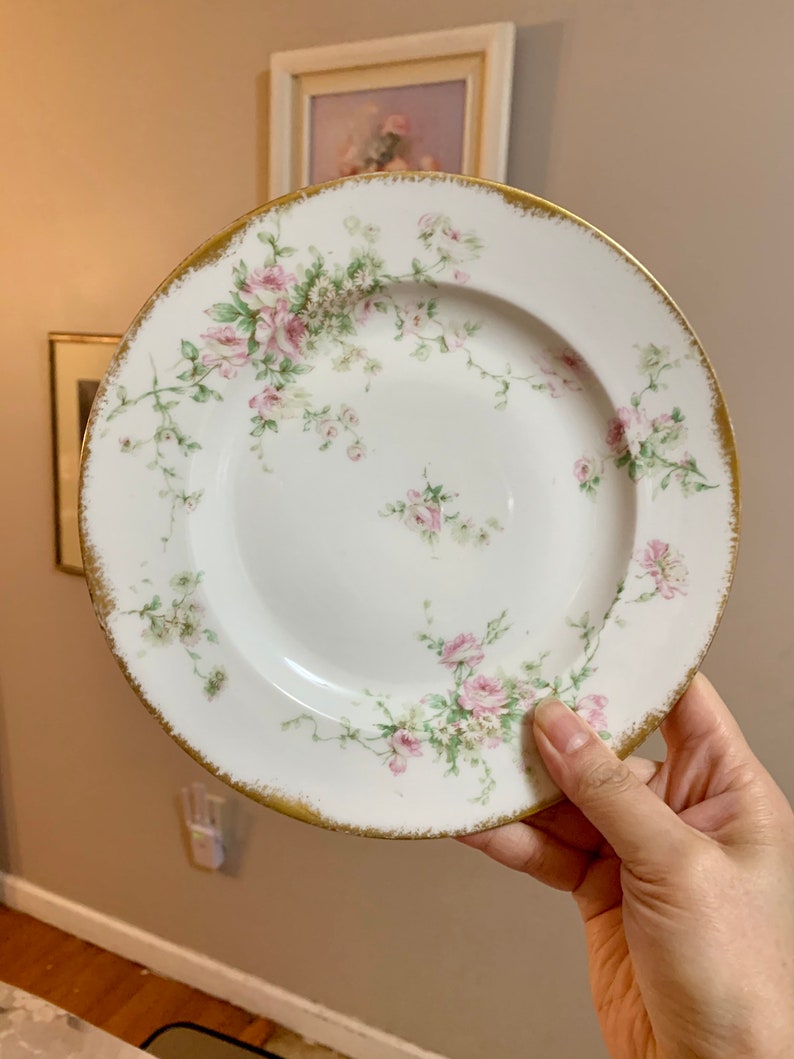 4 Theodore Haviland Limoges France Schleiger Pink Flower Gold Rim Salad