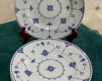 Set of 6 Johnson Brothers Denmark Blue 10" Dinner Plates Half Ribbed Rim England