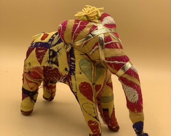 Vintage Hand Made Anglo Raj Stuffed Embroidered Fabric Elephant India Folk Art