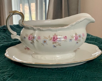 Vintage Edelstein Bavaria gravy boat with attached under - Bavaria Germany