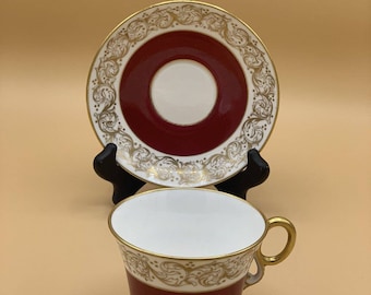 Vintage Adderley Ruby Red Demitasse Cups and Saucers with Gold Filigree