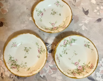 3 Theodore Haviland Limoges France Schleiger Flower Gold Rim Small Fruit bowl