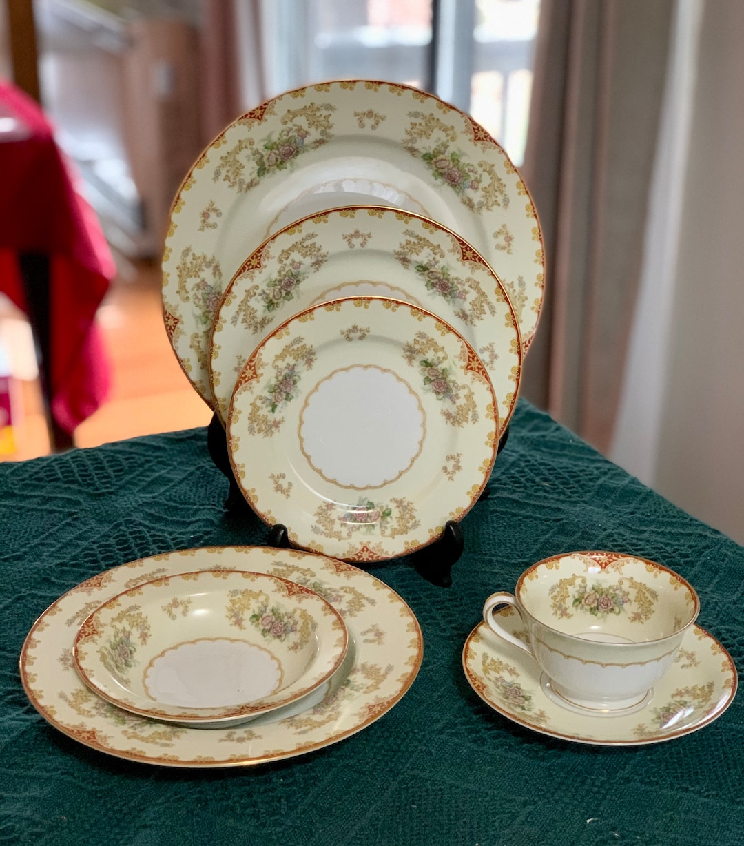 Vintage 1930s Noritake Cardinal 7 Pcs Place Setting Made Japan- 4