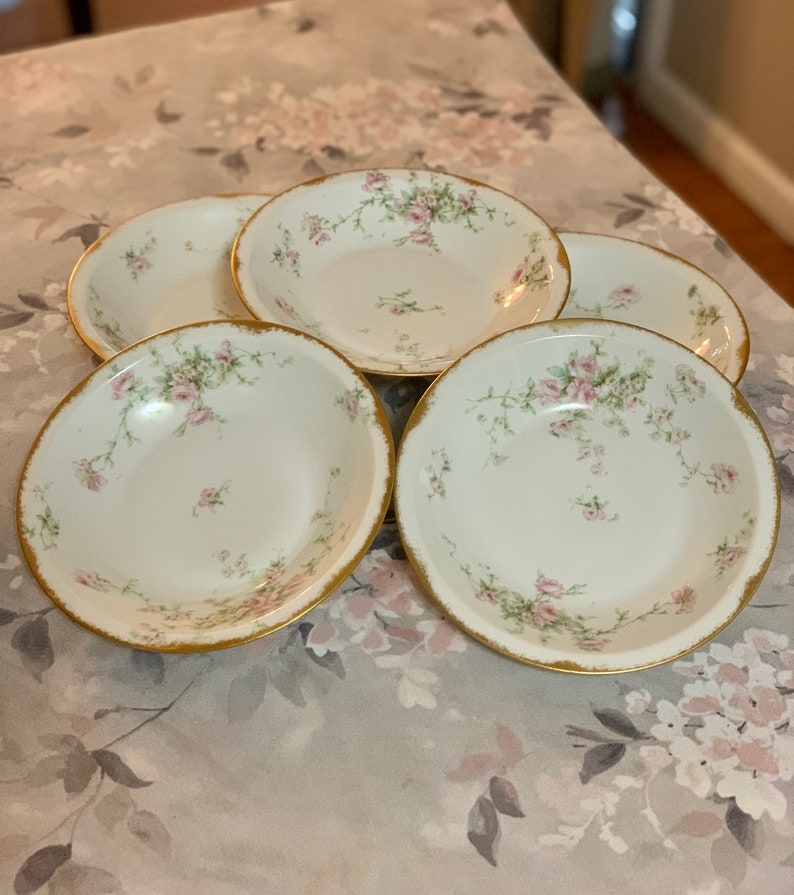 5 Theodore Haviland Limoges France Schleiger Pink Flower Gold Rim Salad