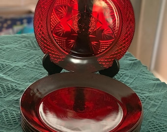 6 Cristal d'Arques Durand Glass Ruby Antique 10" Dinner Plate Made in France