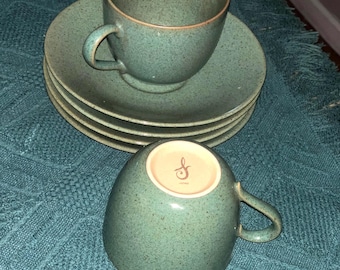 RARE Lindt Stymeist Green Tea Cup Saucer 8oz Craftworks Japan 6 Pcs