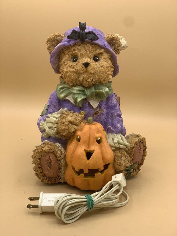 Vintage 9.5 Halloween Bear W bat on Hat Holding Light up Pumpkin Etsy