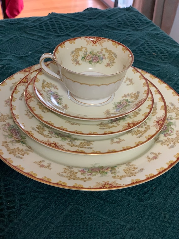 Vintage 1930s Noritake Cardinal 7 Pcs Place Setting Made Japan- 4
