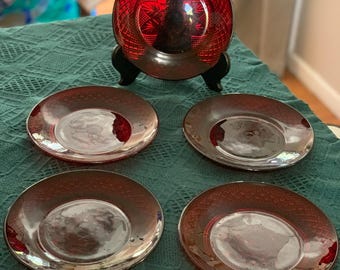 Cristal D’ Arques Antique Ruby Red - Luncheon/ Salad Plates 8”, Set of 5