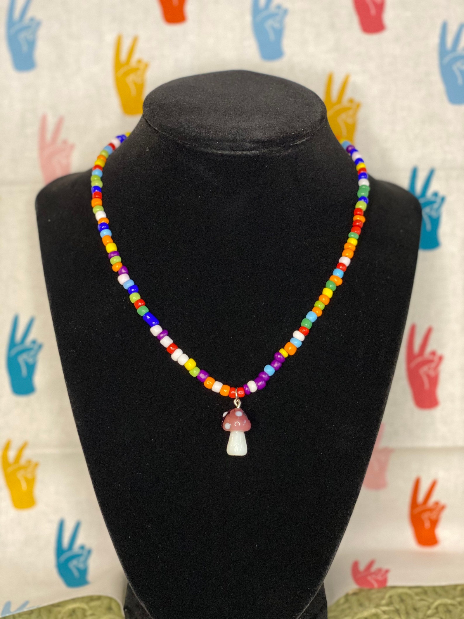 Glass Beaded Mushroom Necklace | Etsy