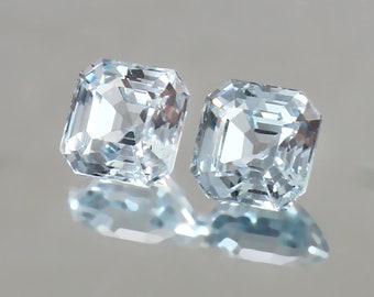 AAA Grade Brazilian Aquamarine Loose Asscher Pair Gemstone Cut, Excellent Genuine Quality Gemstone For Earings & Jewellery Making 10x10 MM