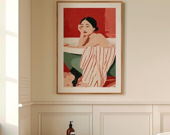 Badezimmer Wand Kunst Druck, Sinnliche Frau Kunstwerk, Retro Feministisches Poster
