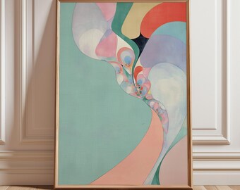 Abstrakter surrealer funky Wand-Kunst-Druck | Moderne Pastell Fließende Kurven