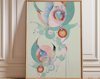 Abstrakter surrealer funky Wand-Kunst-Druck | Kosmische Vogelwirbel