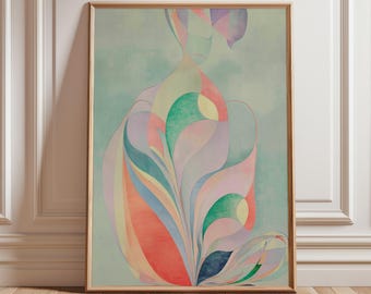 Lotus Pose abstrakter Kunstdruck | Farbenfrohe ätherische skandinavische Wandkunst