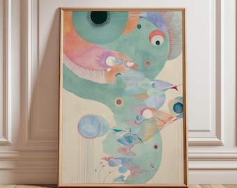 Salbeigrüner Abstrakter Kunstdruck, Wandkunst im Japandi-Stil, Organische Formen (Ungerahmt)