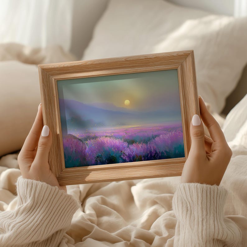 Moonlit Lavender Fields Print | Etherial Art | Peaceful Bedroom Wall Art image 7