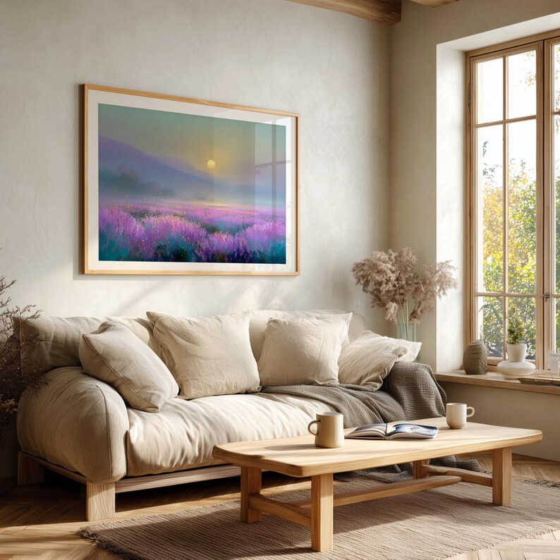 Moonlit Lavender Fields Print | Etherial Art | Peaceful Bedroom Wall Art image 5