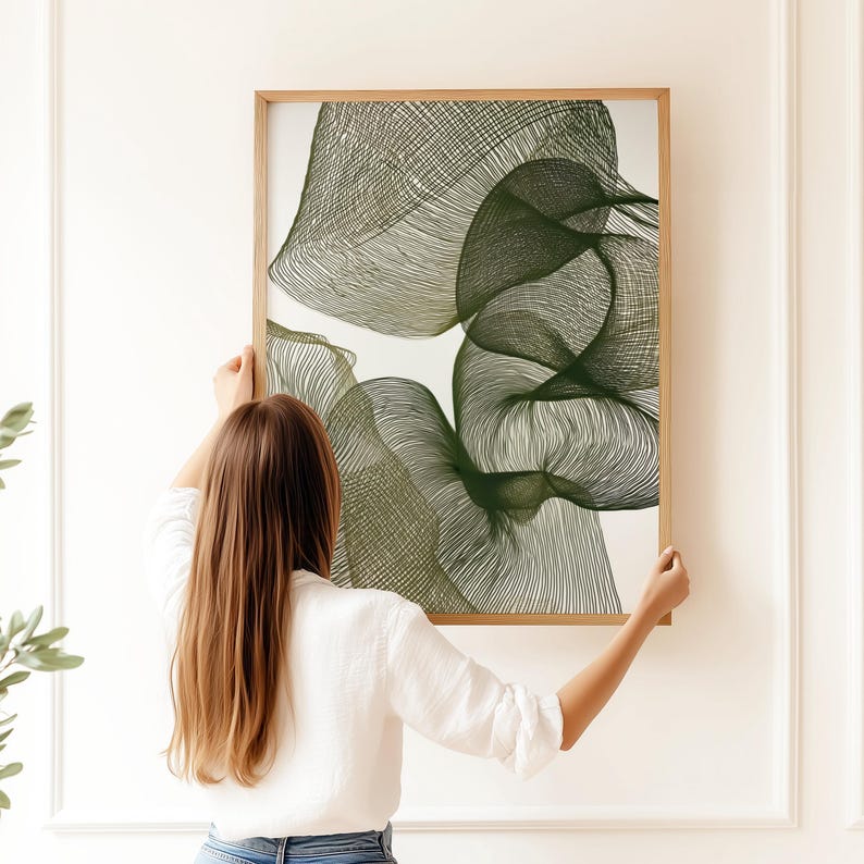 Organische moderne Wandkunst | Abstrakte botanische Linie Kunstdruck | Efeu in Blüte Bild 1