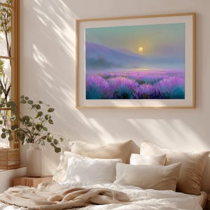 Moonlit Lavender Fields Print | Etherial Art | Peaceful Bedroom Wall Art image 3