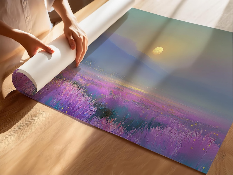 Moonlit Lavender Fields Print | Etherial Art | Peaceful Bedroom Wall Art image 9