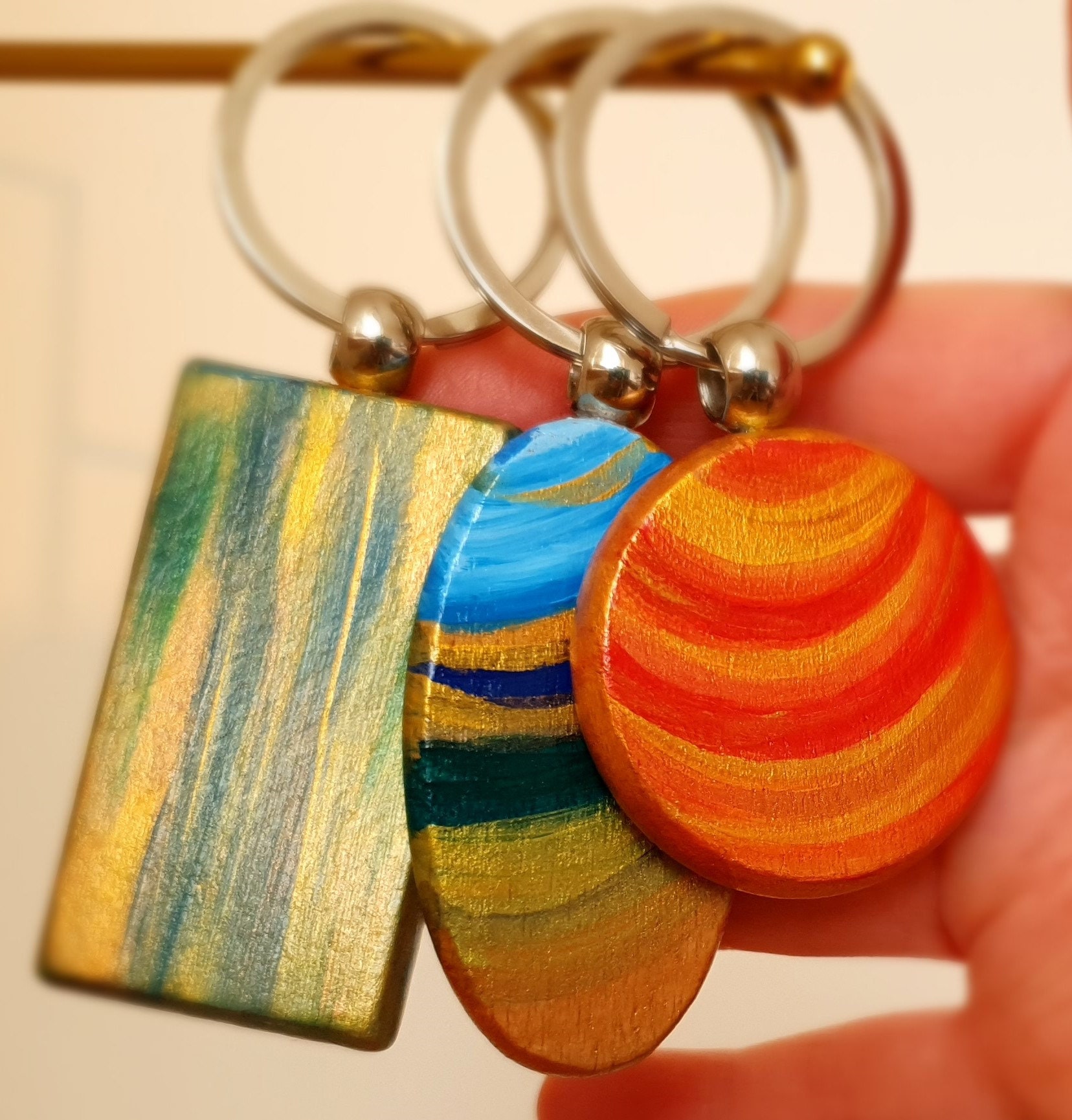 Key Rings Set of 3 Original Abstract Art Handpainted Etsy UK