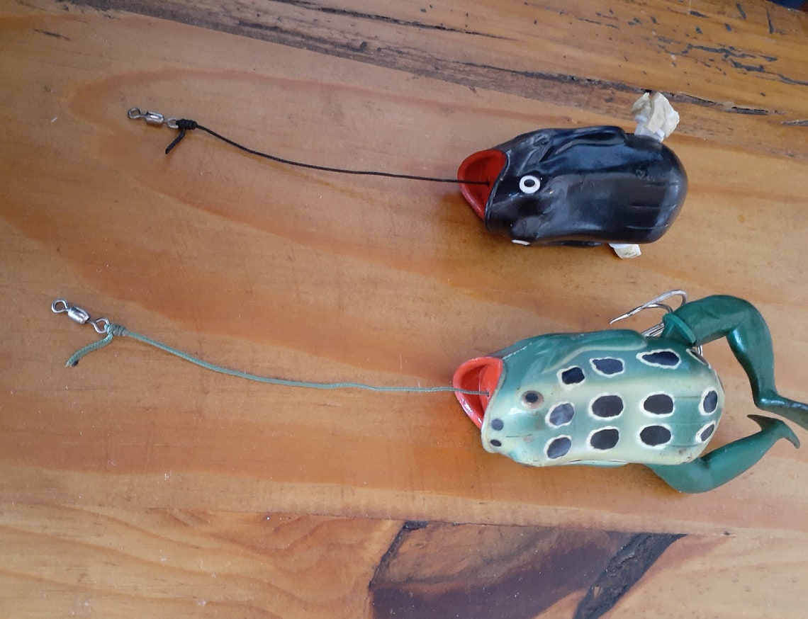 Two Vintage Frog Fishing Lures With Mechanical Legs Etsy