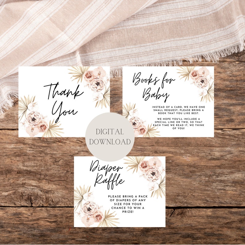 Editable Boho Floral Baby Shower Invitation Thank You Card | Etsy