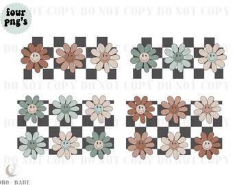 Flower Checkerboard PNG. Groovy PNG. Smiley Flower PNG. Retro png.