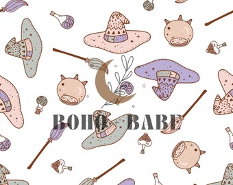 Witch Seamless Pattern. Spooky Season Seamless File. Sisters Seamless File for Fabric Printing.