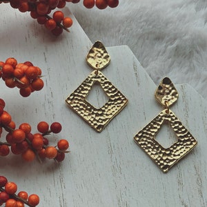 Gold Drop Earrings, Rectangle Hoops, Women Jewelry, Gift for Her, Birthday Gift, Dainty Earrings