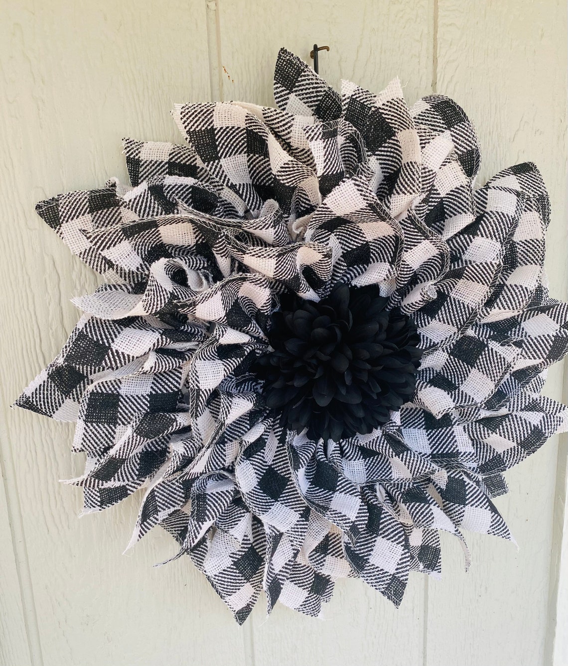 Black and white checkered flower wreath Etsy