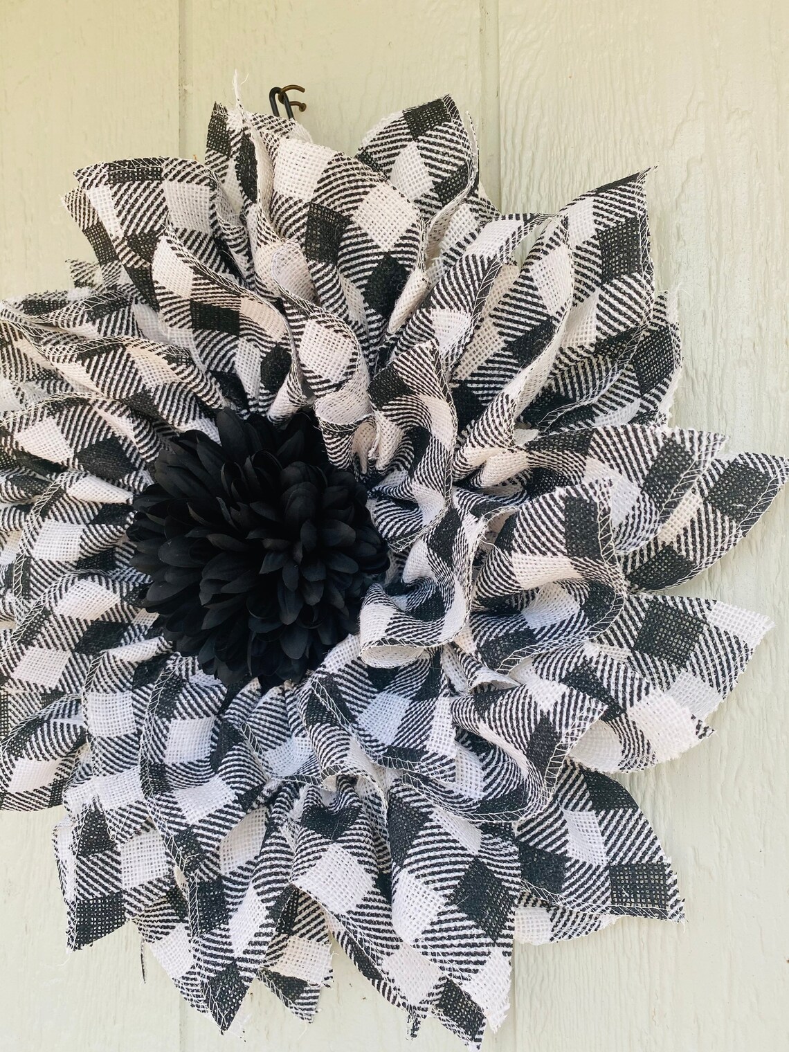 Black and white checkered flower wreath Etsy