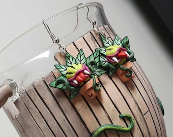 Audrey II Earrings made with Polymer Clay. Feed me Seymour!!!