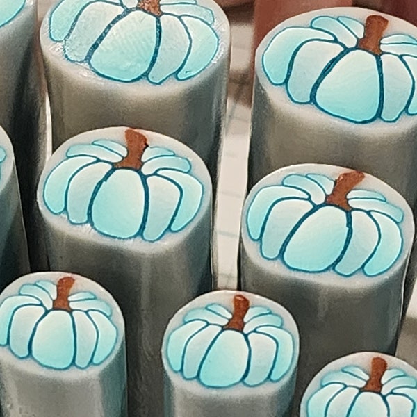 Raw Polymer Clay Cane - 3D Teal Pumpkin with gradients and brown stem packed in translucent